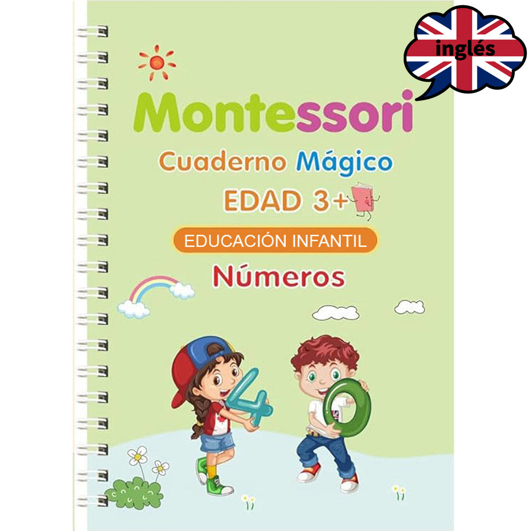 Cuadernos Mágicos Borrables Montessori® en inglés + 2 Rollos para colorear