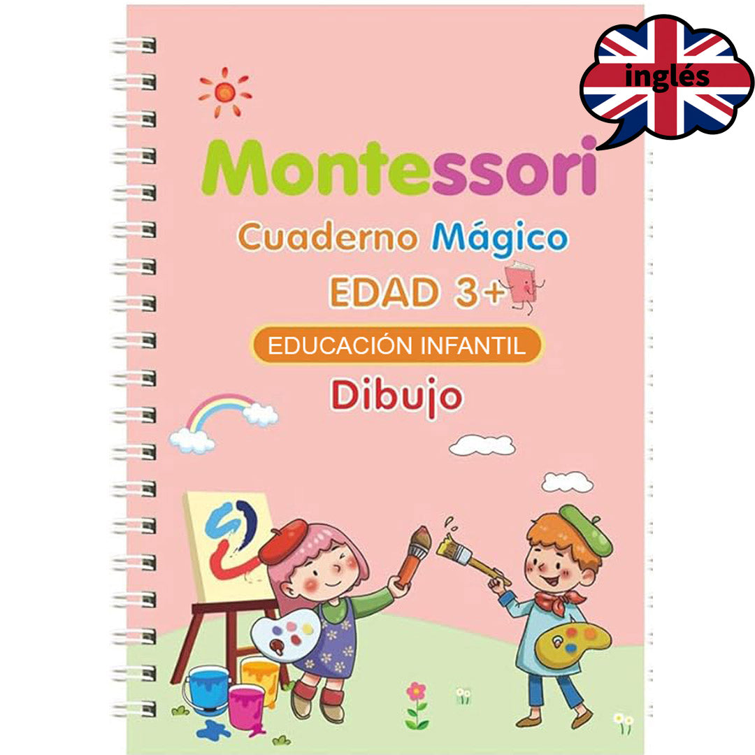 Cuadernos Mágicos Borrables Montessori® en inglés + 2 Rollos para colorear
