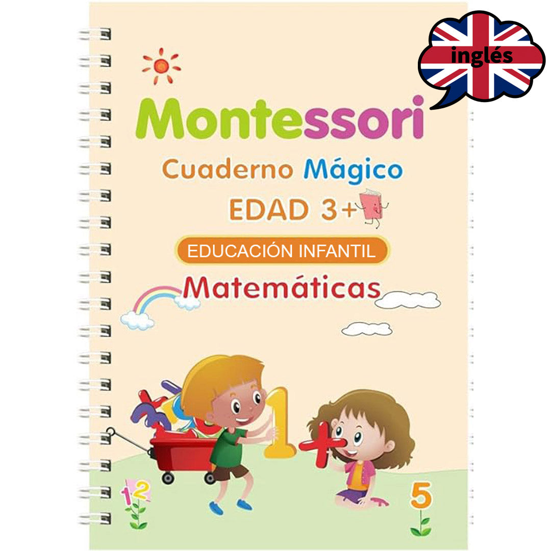 Cuadernos Mágicos Borrables Montessori® en inglés + 2 Rollos para colorear